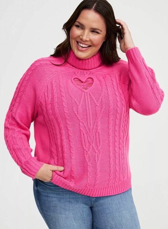 torrid Sweaters - Hot Pink Torrid Heart Cut Out Turtleneck Sweater 1/1X/14-16